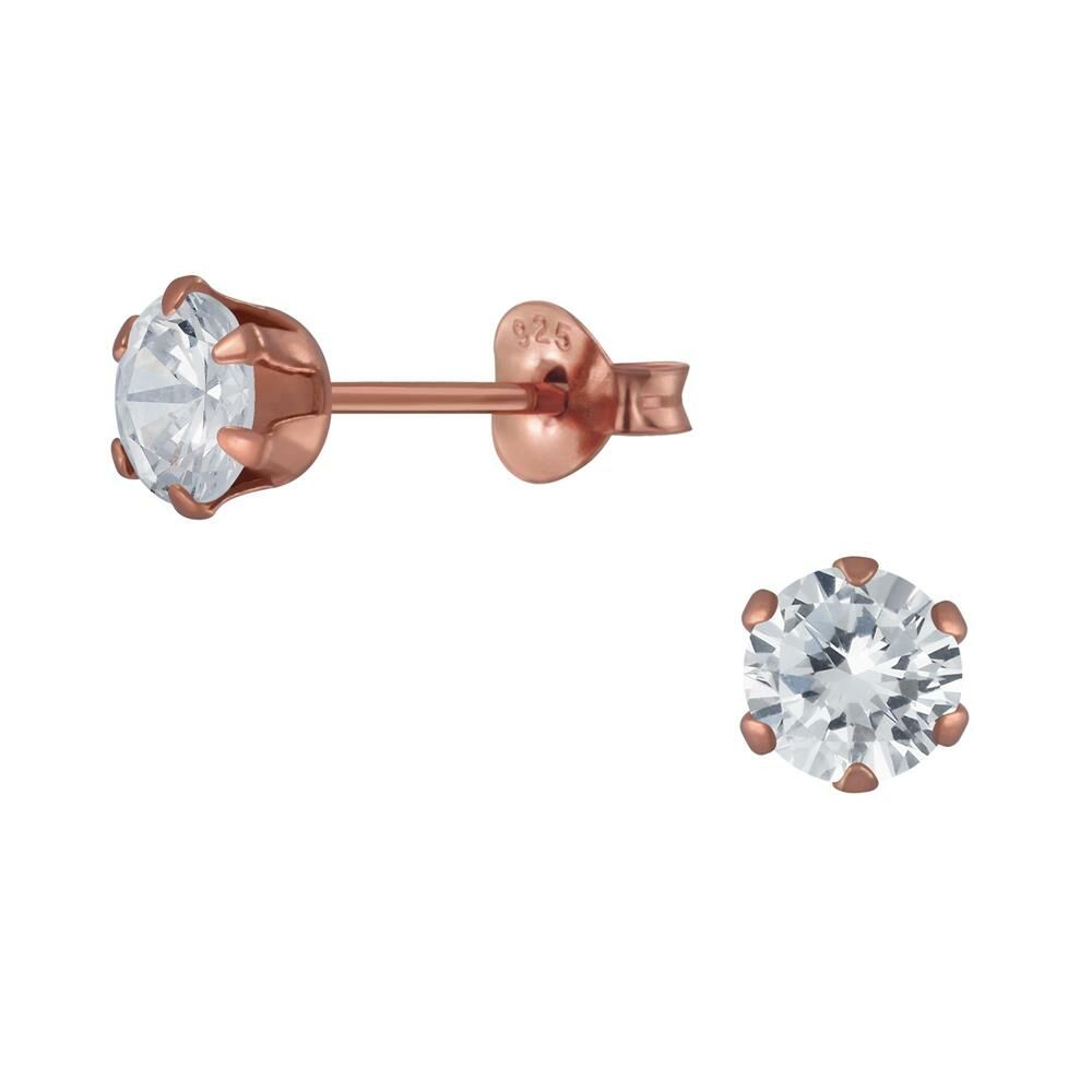 Ohrstecker Kristall rund 5mm Rosegold aus 925 Silber Damen