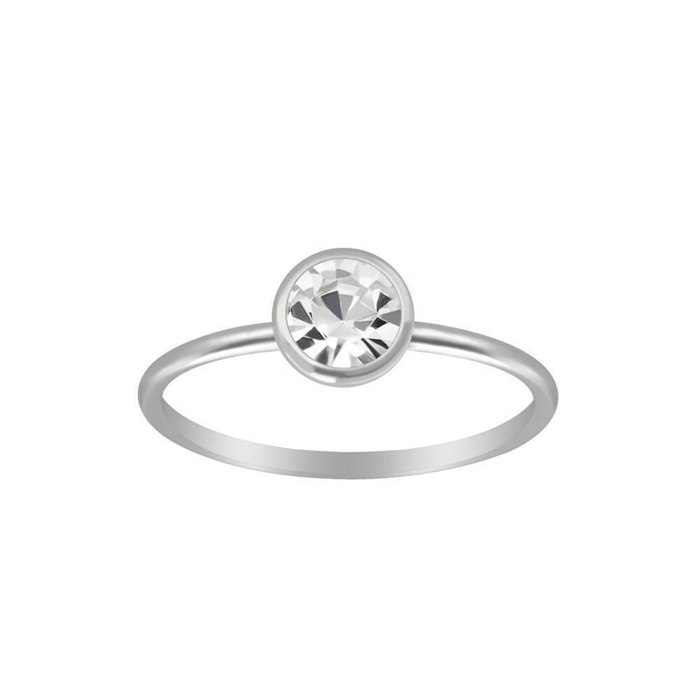 Ring mit rundem Kristall aus 925 Silber Damen