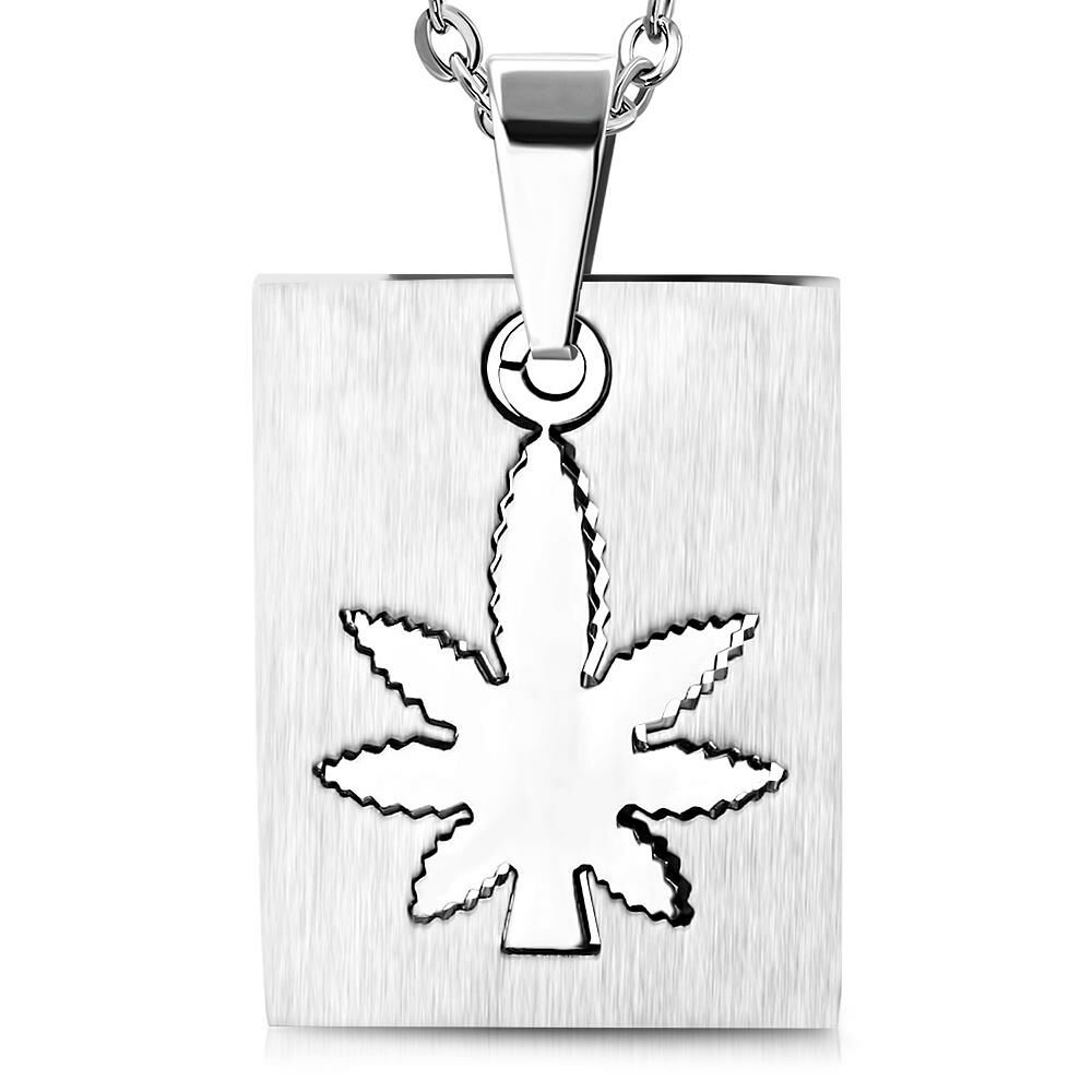 Anhänger Dog Tag Marihuana Silber aus Edelstahl Unisex