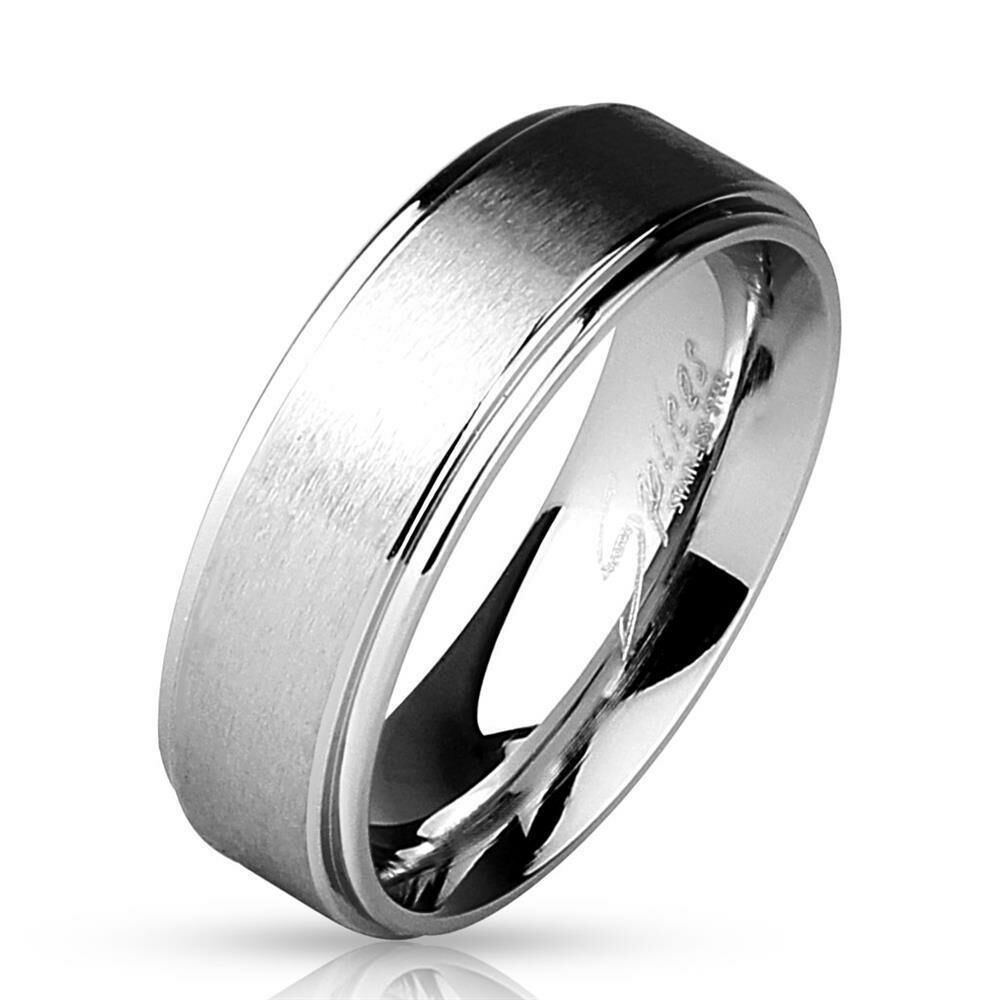 54 (17.2) Ring silber mit gebürstetem Mittelteil für Damen (Ring Fingerring Partnerringe Verlobungsringe Trauringe Damenring aus Edelstahlring Chirurgenstahl)