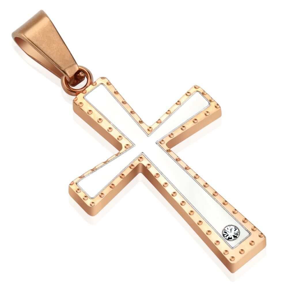 Anhänger Kreuz mit Zirkonia Rosegold aus Edelstahl Unisex