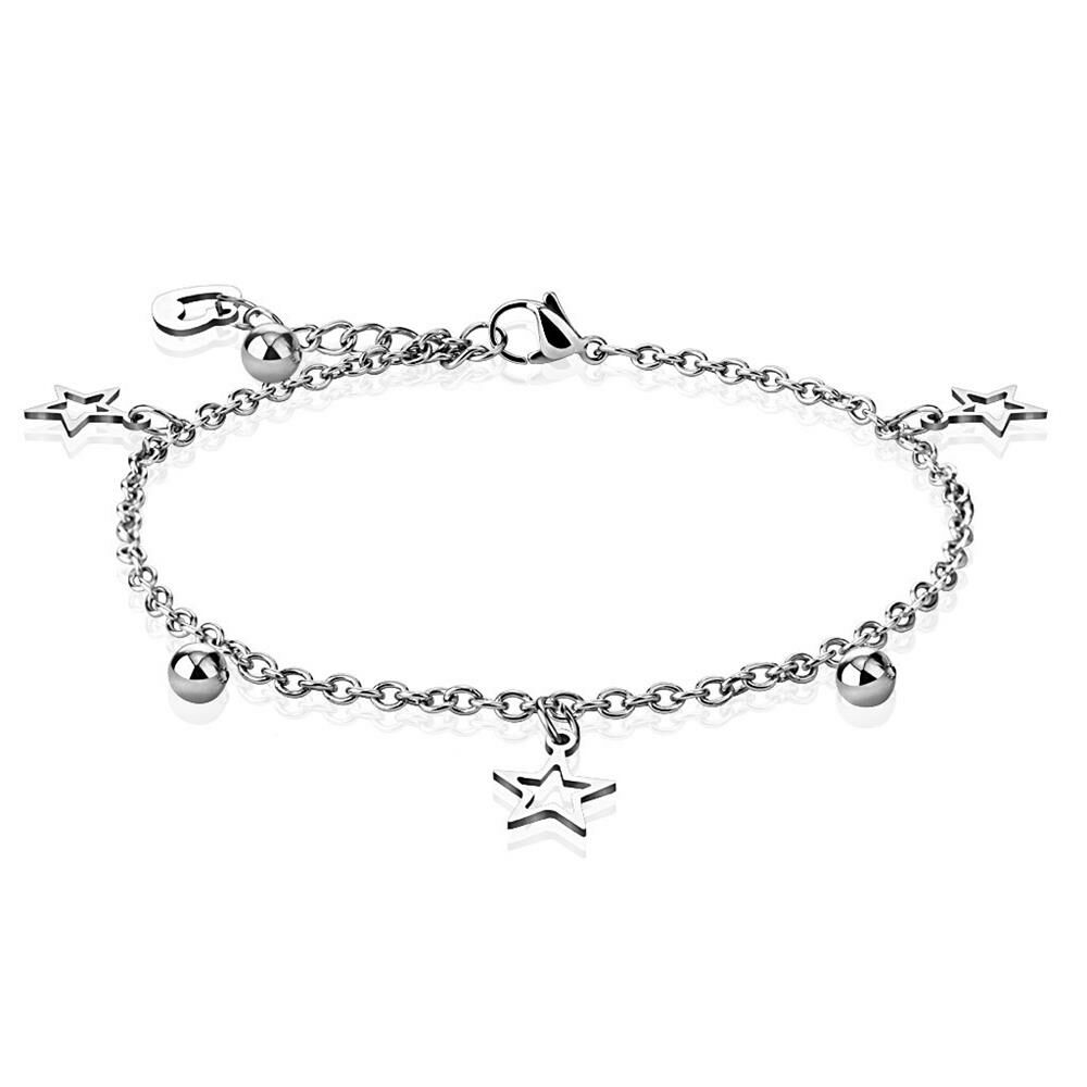 Bettelarmband Stern, Herz & Kugel Silber aus Edelstahl Unisex