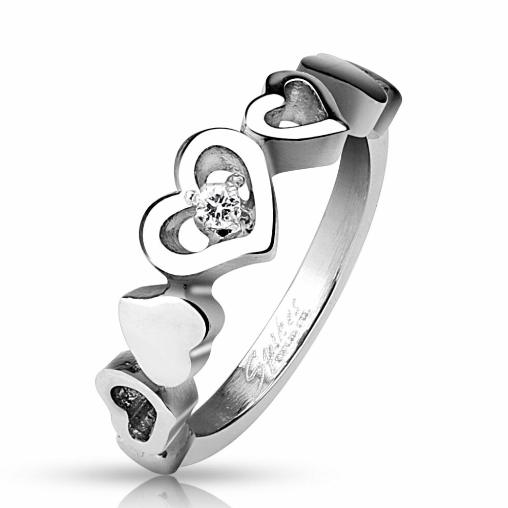 49 (15.6) Ring 5 Herzen Liebe Love mit Kristall silber aus Edelstahl für Damen