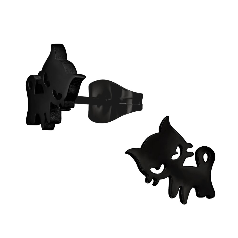 Ohrstecker Schwarze Katze aus Edelstahl Unisex