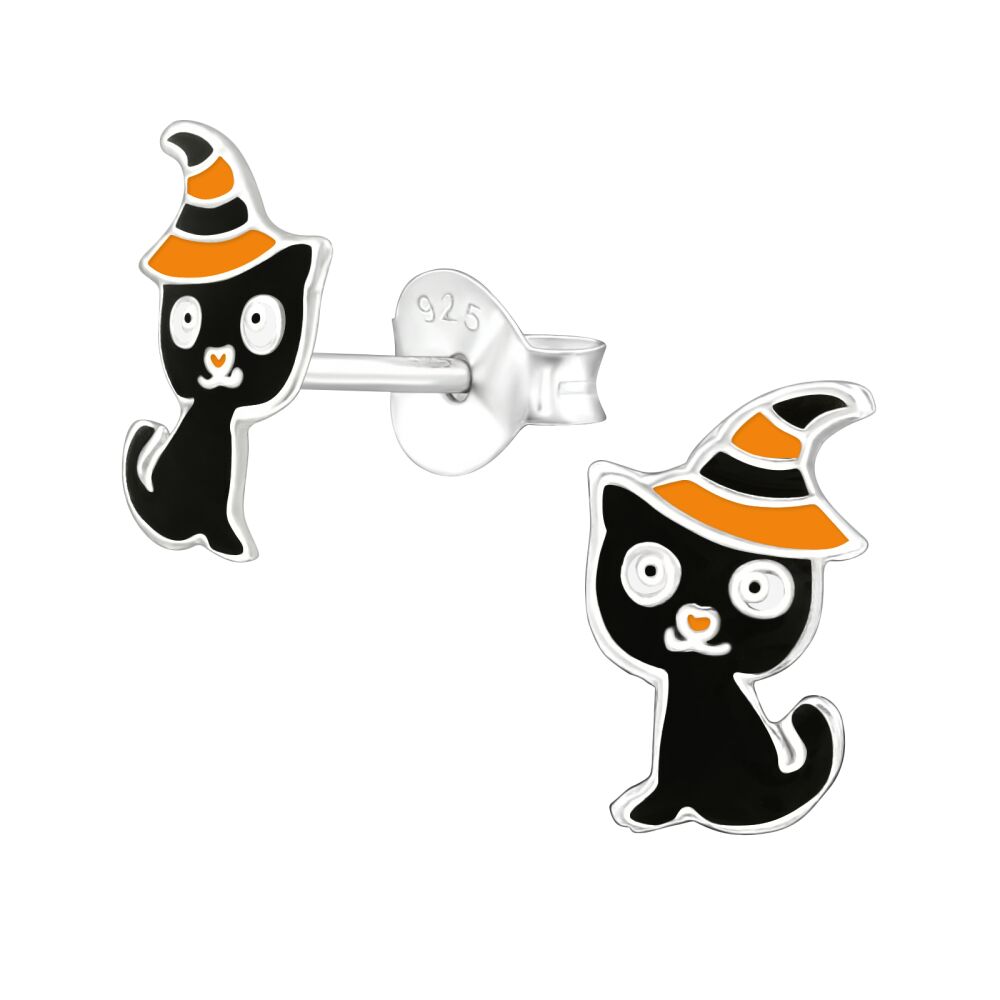 Ohrstecker Halloween Katze aus .925 Silber Kinder