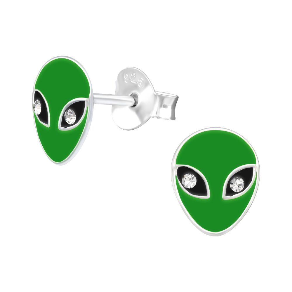 Ohrstecker Alien mit Kristall aus 925 Silber Unisex