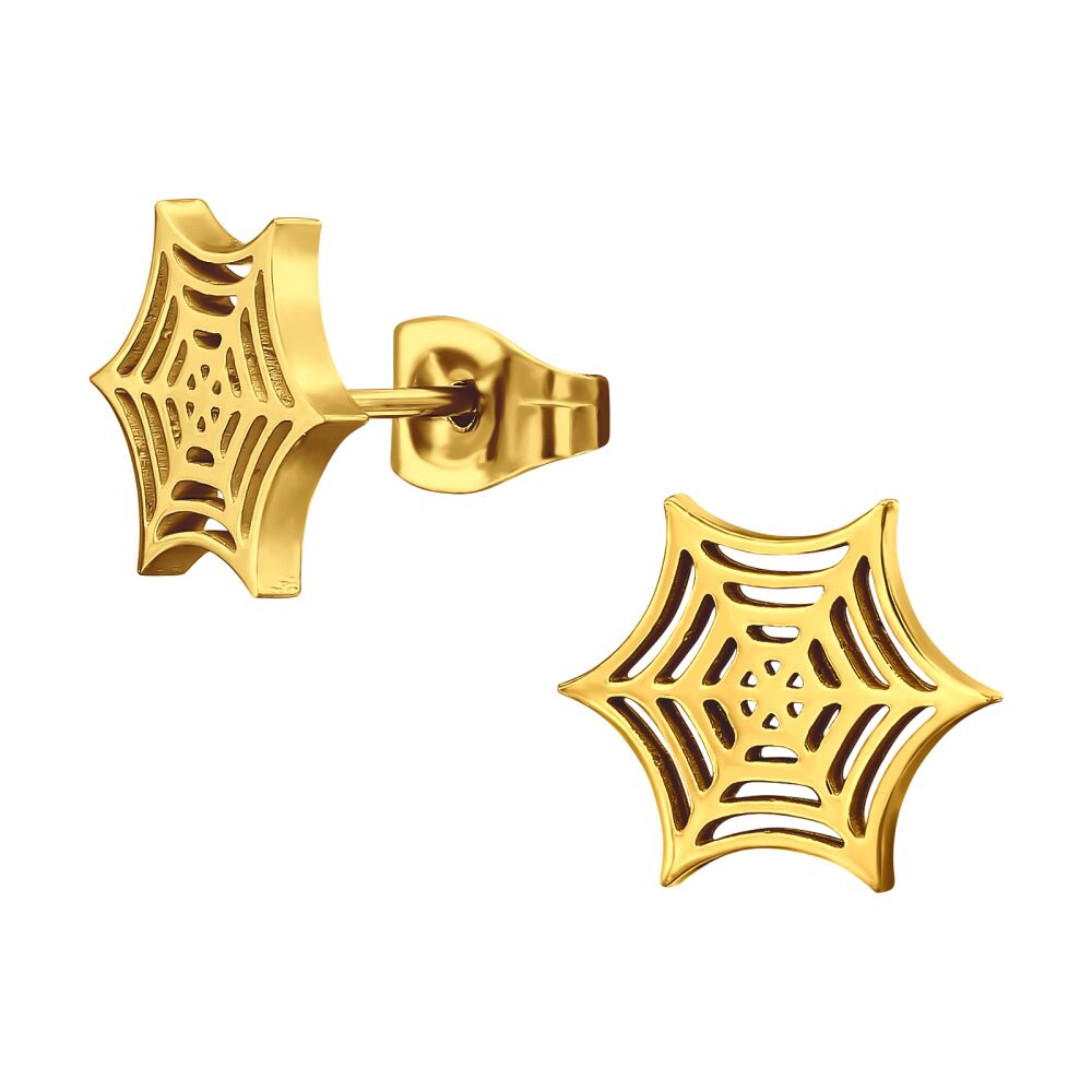 Ohrstecker Spinnennetz Halloween gold aus Edelstahl Unisex