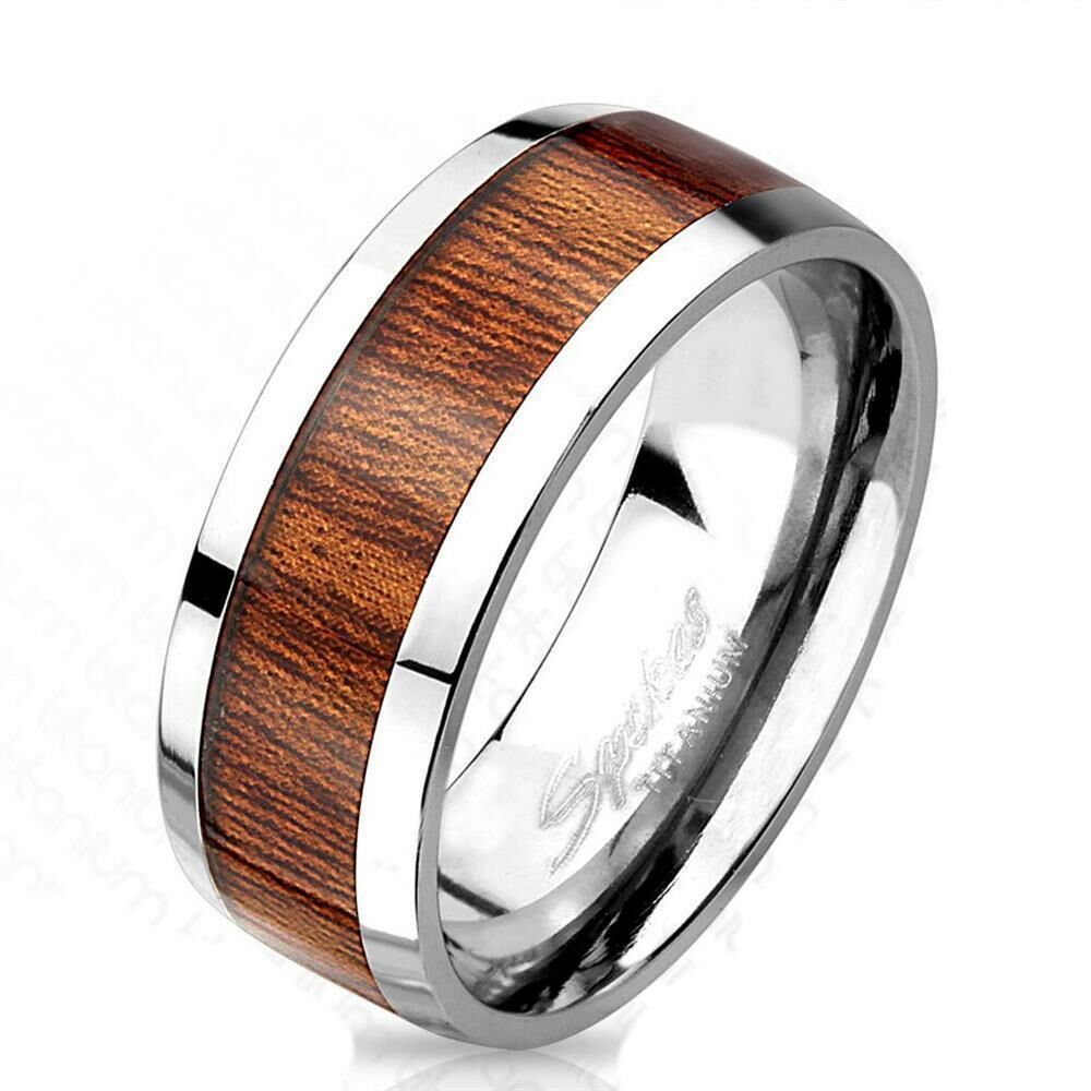 67 (21.3) Titan Ring mit edlem braunem Holz Mittelring für Damen und Herren 60 62 64 67(Silber Fingerring Partnerringe Verlobungsringe Trauringe Damenring Titaniumring)