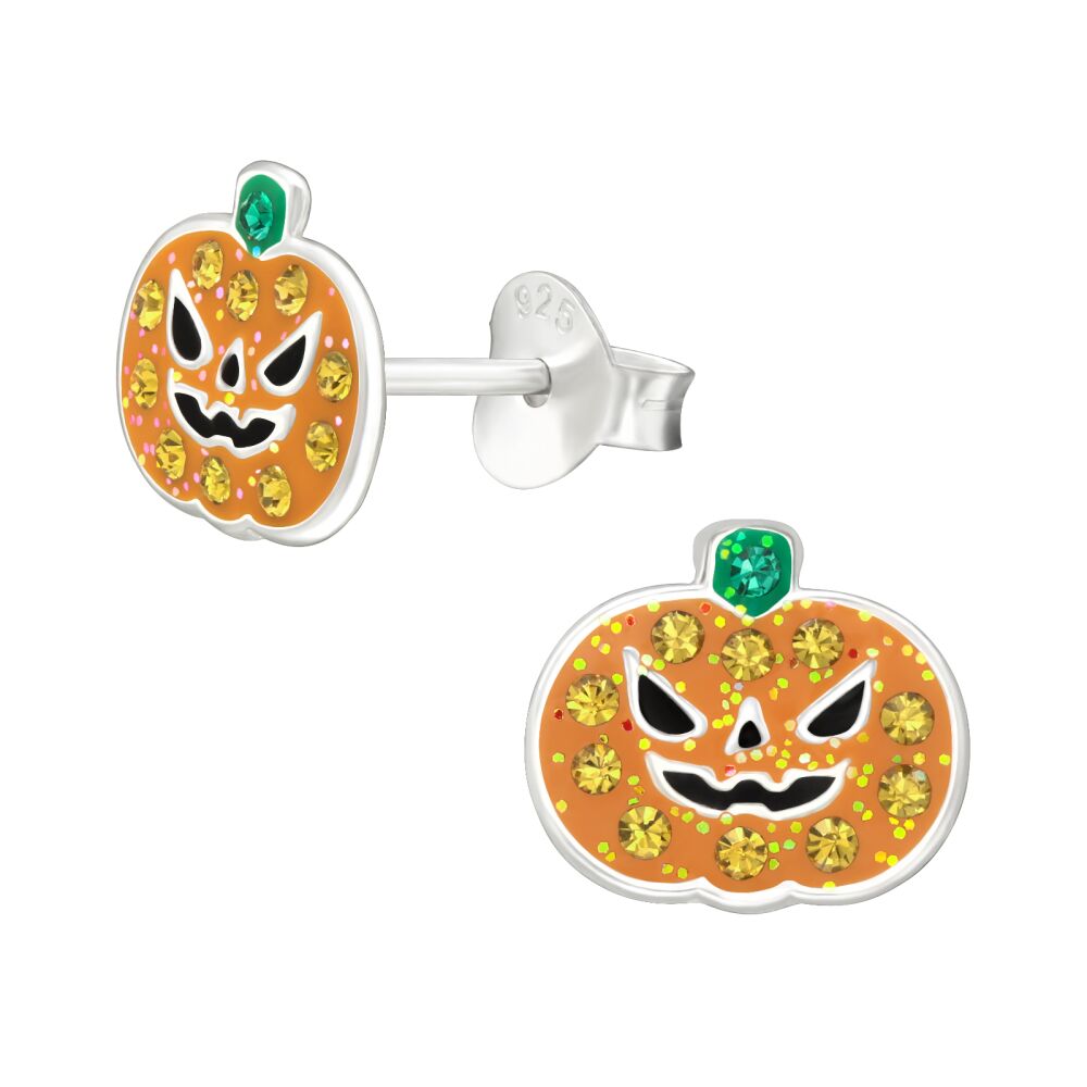 Ohrstecker Halloween Kürbis mit Zirkonia aus 925 Silber