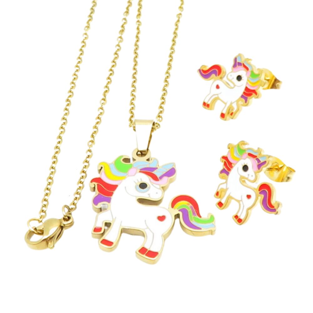 Schmuckset Einhorn gold aus Edelstahl Damen