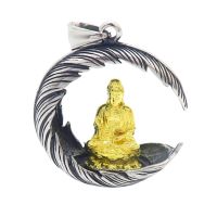 Anhänger Goldener Buddha mit Feder silber aus Edelstahl Unisex