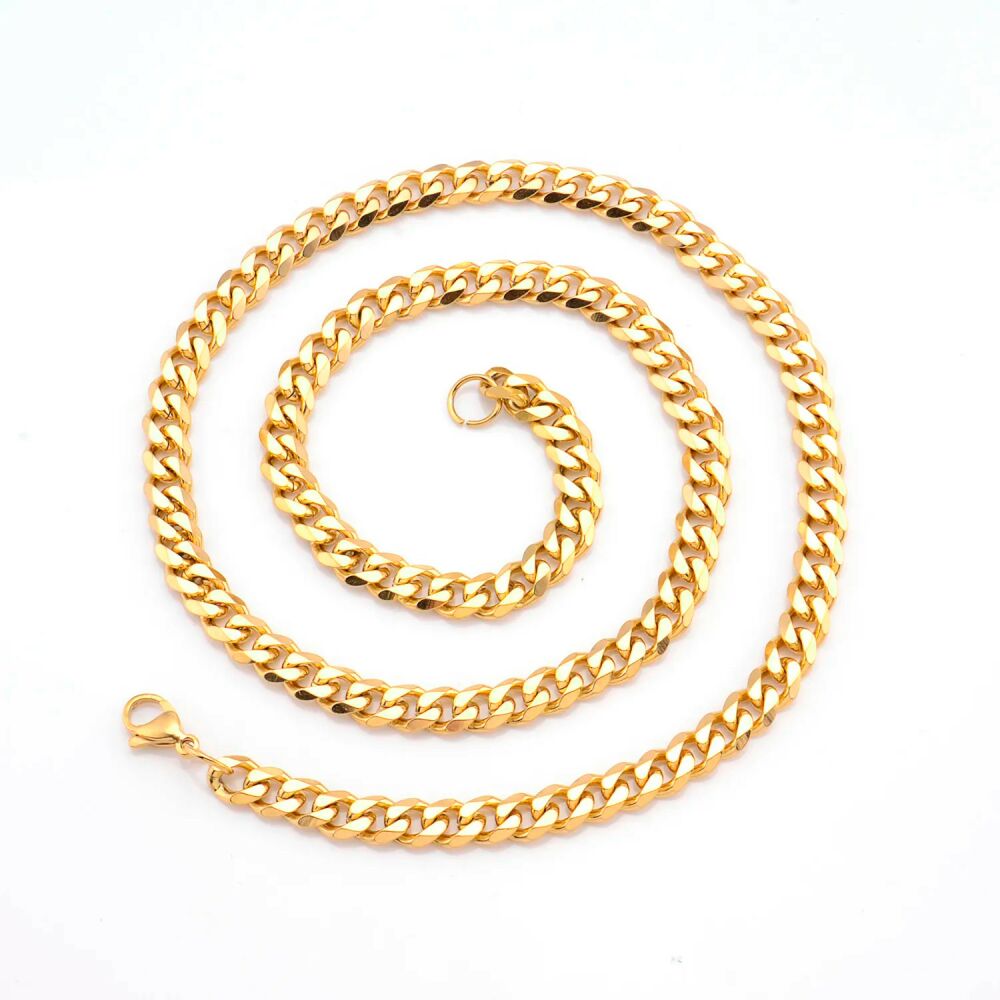 Panzerkette Gold massiv 7mm breit 60cm lang aus Edelstahl Unisex