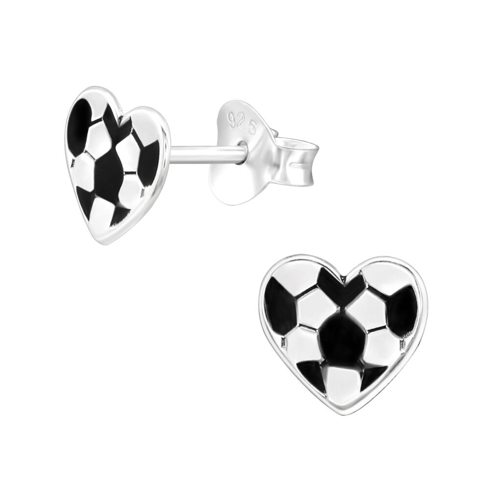 Ohrstecker Fussball Herz 6mm aus 925 Silber für Kinder