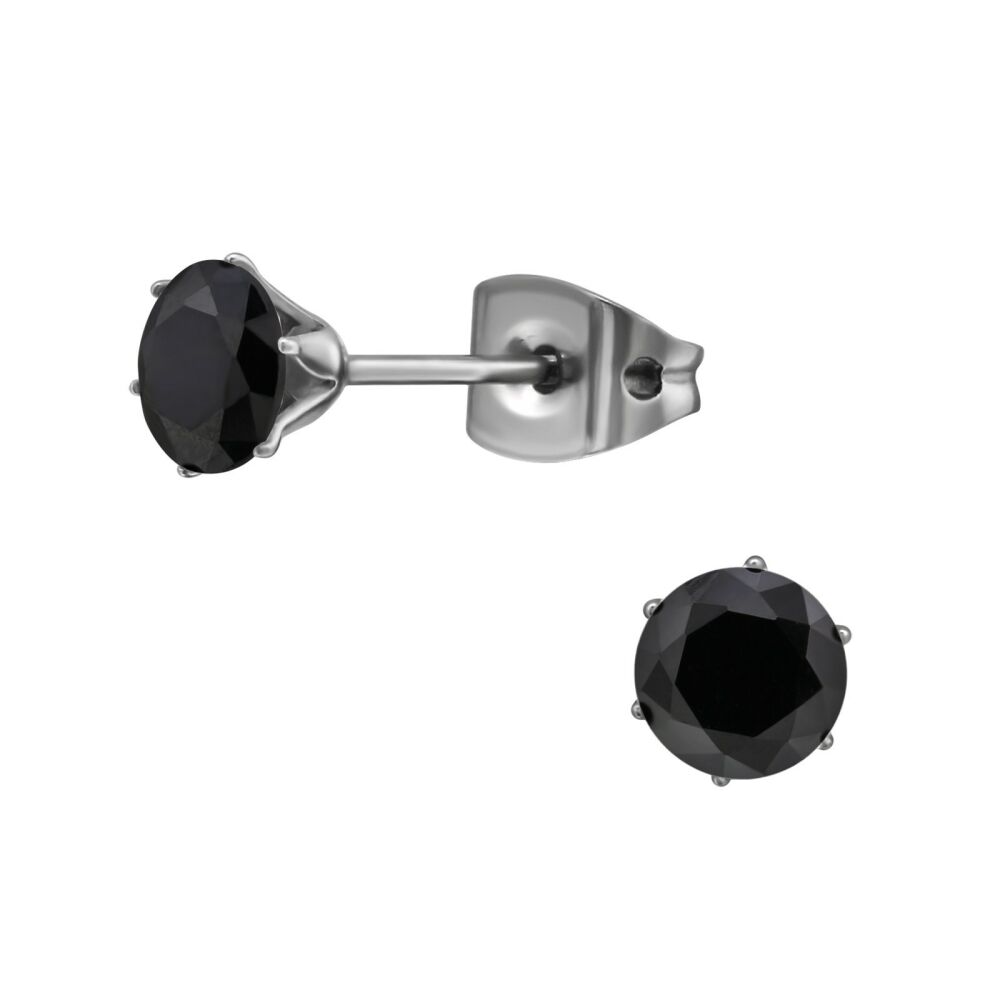 Ohrstecker Silber mit schwarzem Kristall 5mm aus Titan Damen