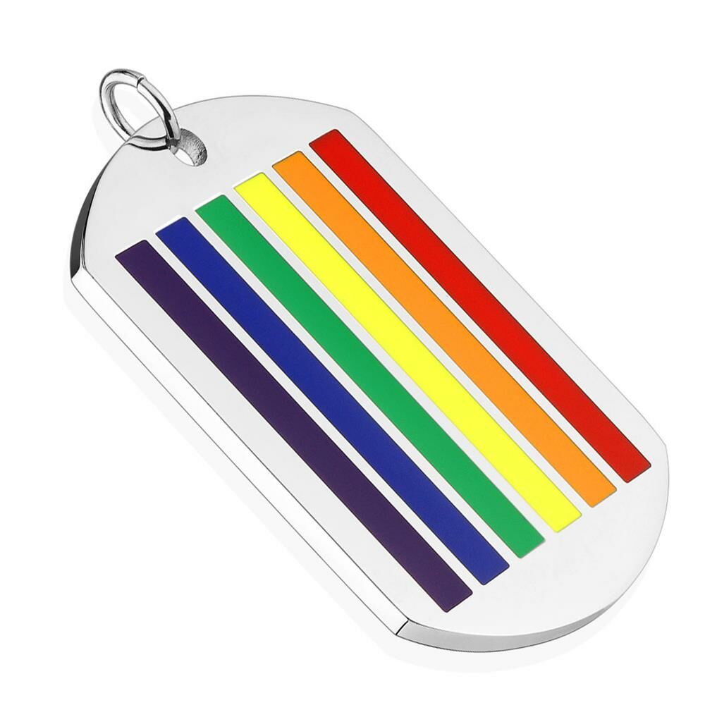 Anhänger Dog Tag Regenbogen Bunt aus Edelstahl Unisex