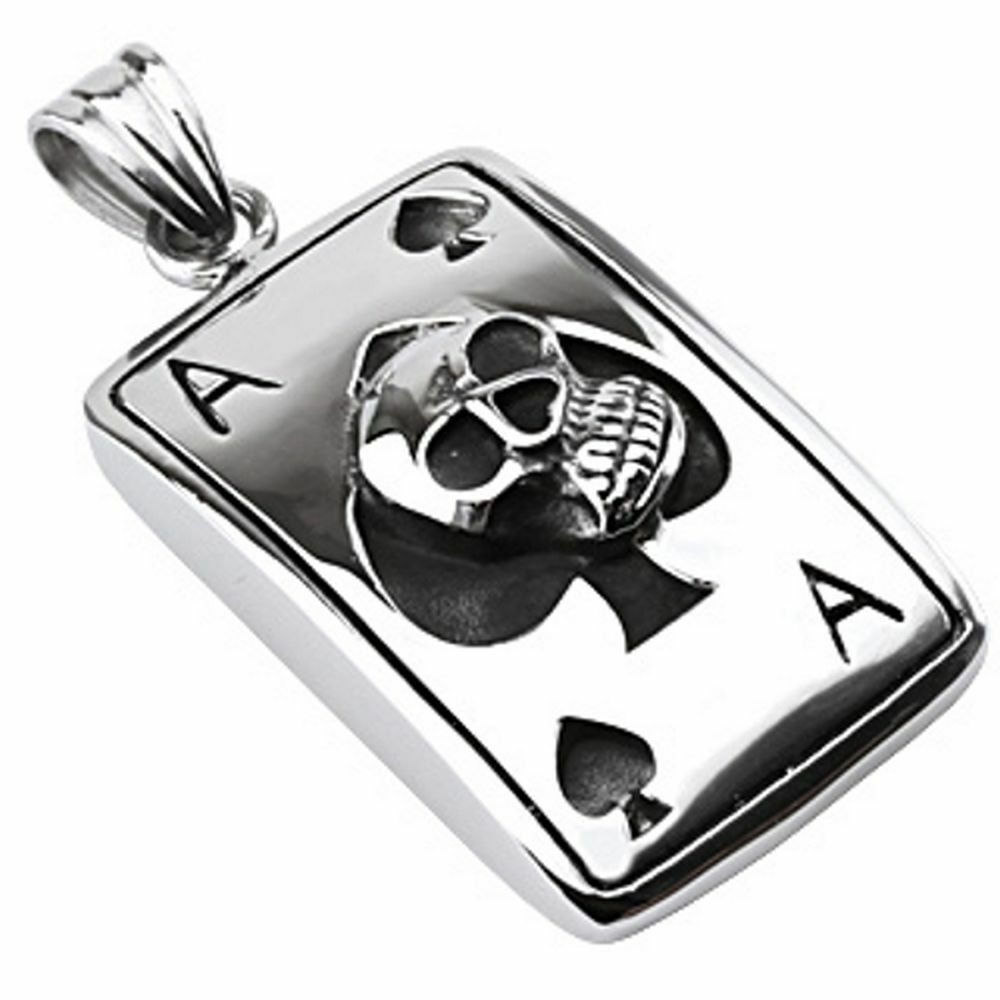 Anhänger Totenkopf Ass Silber aus Edelstahl Unisex