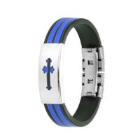 Armband keltisches Kreuz Schwarz-Blau aus Gummi Unisex