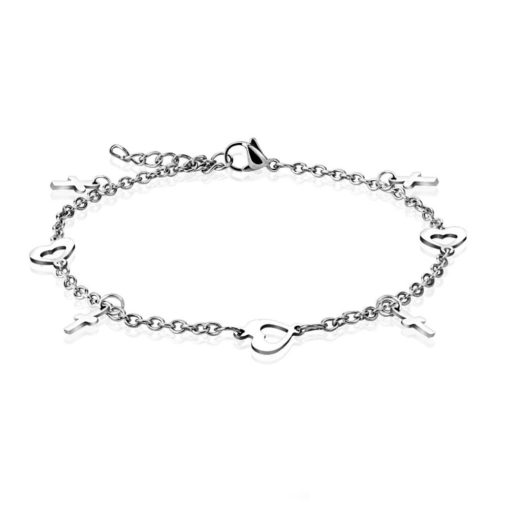 Bettelarmband Herz & Kreuz Silber aus Edelstahl Damen