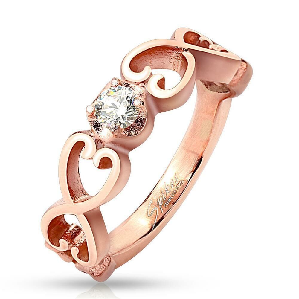 49 (15.6) Ring 6 Herzen mit Kristallstein rosegold rotgold für Damen Vintage (Ring Fingerring Partnerringe Verlobungsringe Trauringe Damenring aus Edelstahlring Chirurgenstahl)