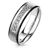 Ring Paare Silber mit schwarzen Außenringen und Kristallen aus Edelstahl Unisex
