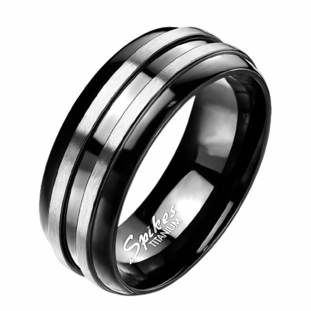 60 (19.1) Titan-Ring schwarz mit zwei silbernen Streifen Unisex