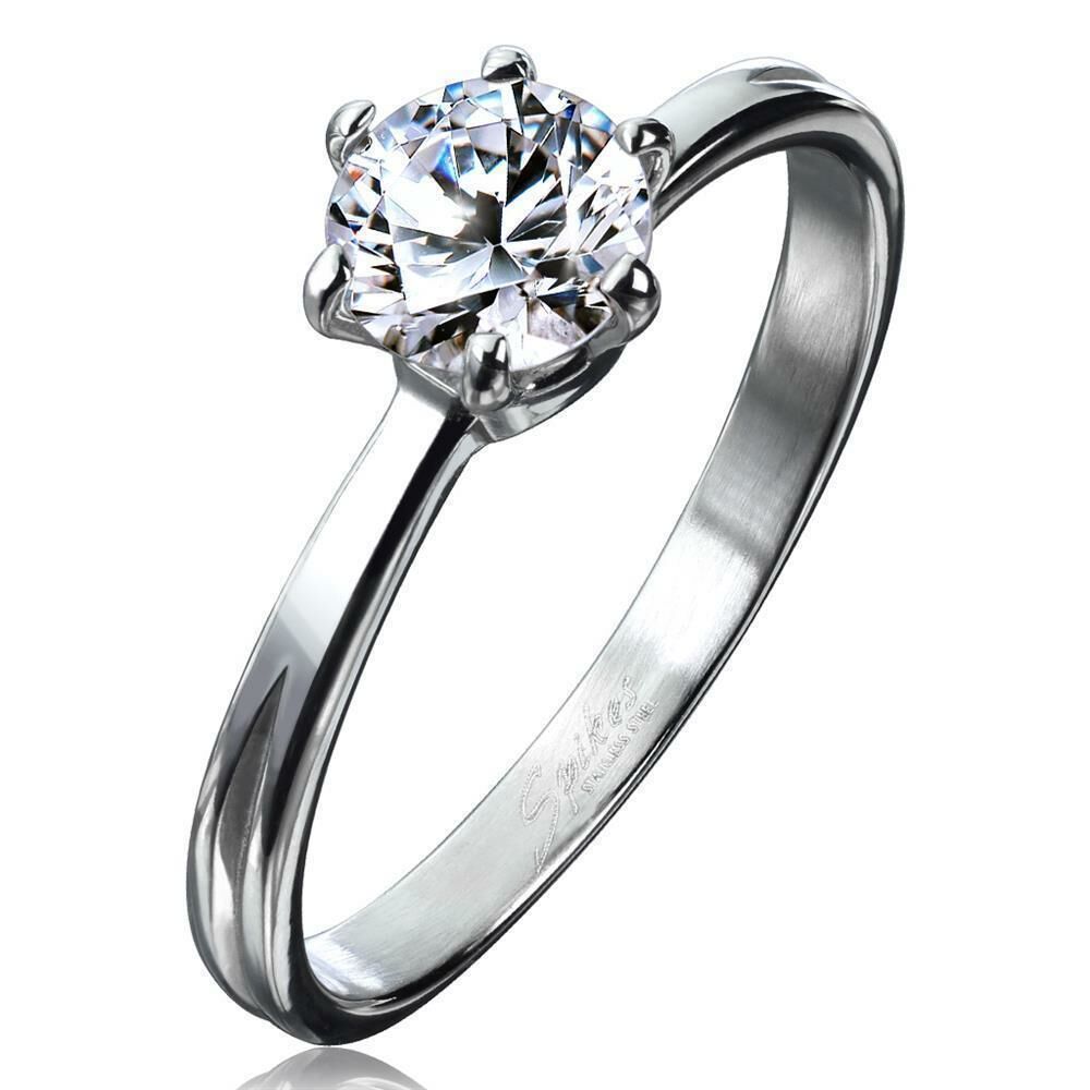 54 (17.2) Stein Damenring klassisch schmal silber aus Edelstahl Zirkonia Kristall 49 52 54 57(Ring Damen Frauen Fingerring Partnerringe Verlobungsringe Trauringe Damenring aus Edelstahlring Chirurgenstahl)